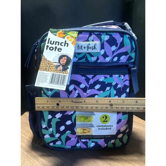 Fit + Fresh Insulated Lunch Tote With 2 Containers Floral Design Purple & Blue C - Picture 14 of 15